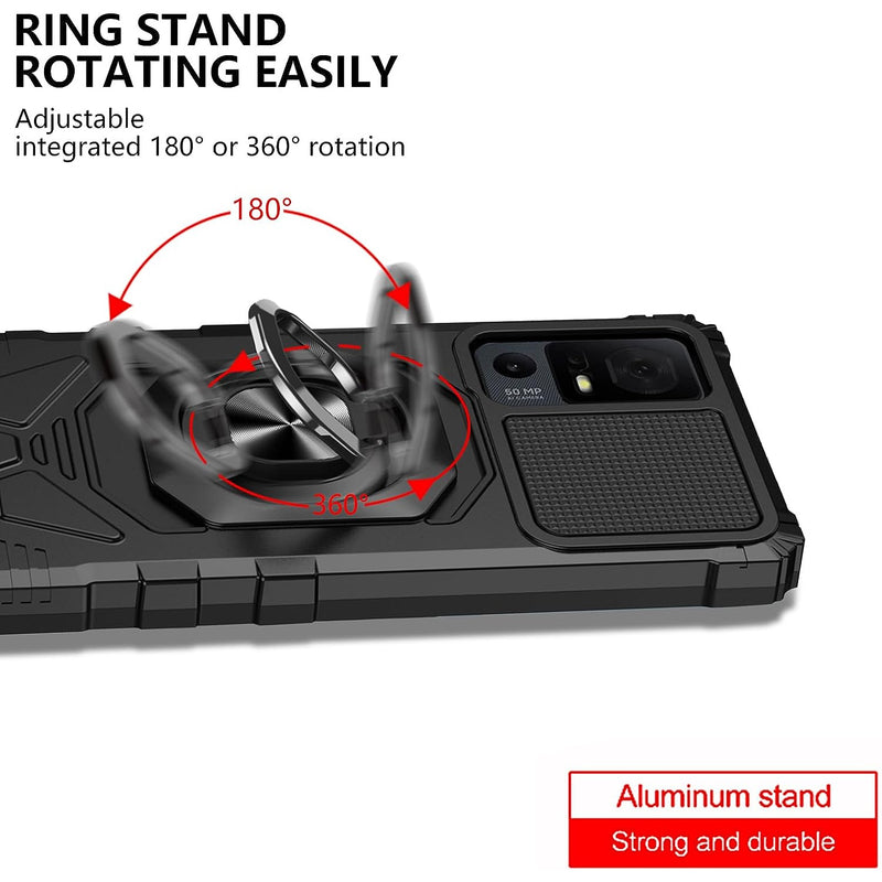 TJS "ArmorMax" Ring Kickstand Phone Case for TCL 40 XL / TCL 40 T (T608DL)