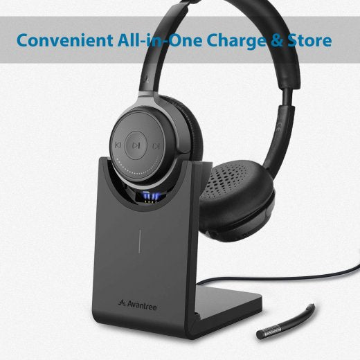 Bluetooth 5.0 Headset for Computer PC, aptX HD Superior Music Sound, Low Latency Wireless On Ear Headphones with Boom Mic, Charging Stand Alto Clair - InfinityAccessories017