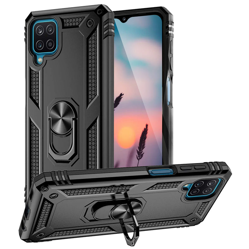 TJS "DuoGuard" Ring Kickstand Phone Case for Samsung Galaxy A12