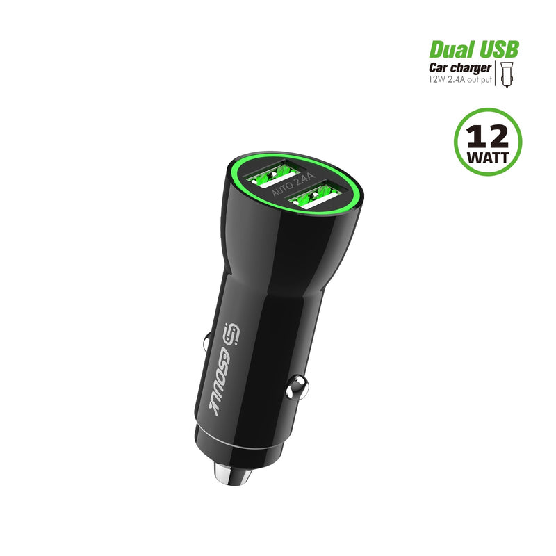 ESOULK 12W 2.4A Dual USB Car Adapter Black