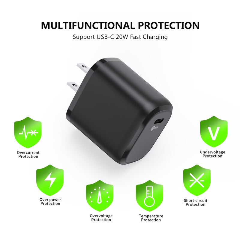 ESOULK USB-C 20W PD Fast Wall Charger - Black